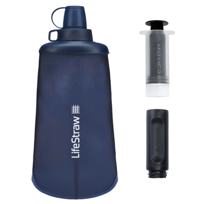 LifeStraw Peak Series collapsible squeeze bottle with screw-top cap and tether, backwash accessory
