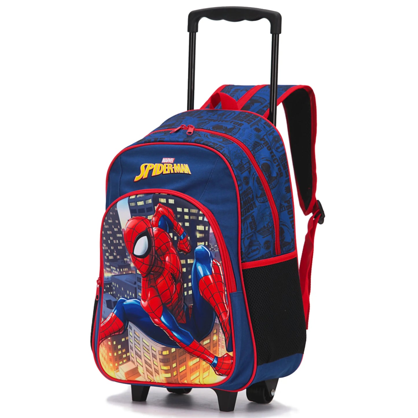 Marvel Spiderman Kids 17" Wheeled Backpack with 3D Front Panel - Blue