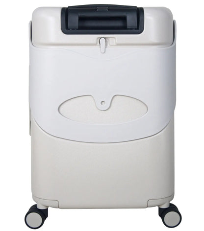 MiaMily mist grey 48 cm carry on luggage with portable seat and durable plastic material, black handle and wheels