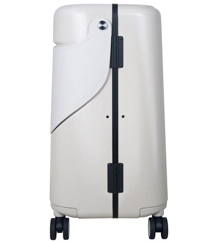 Mist grey miaMily 48 cm ride on carry on luggage with portable seat and cream color black accents wheels