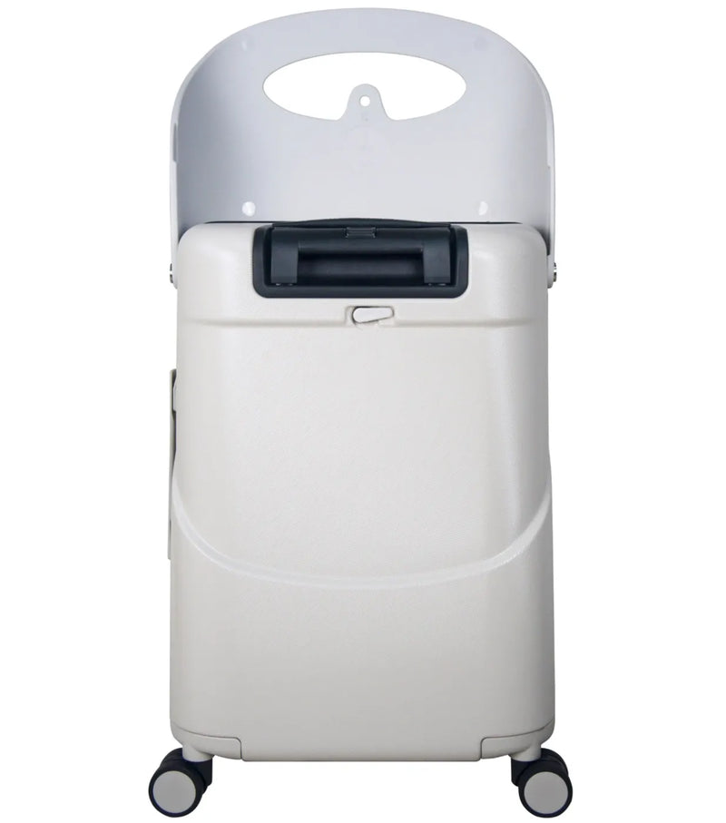 MiaMily mist grey 48 cm ride-on carry on luggage with durable plastic body black handle wheels and portable seat