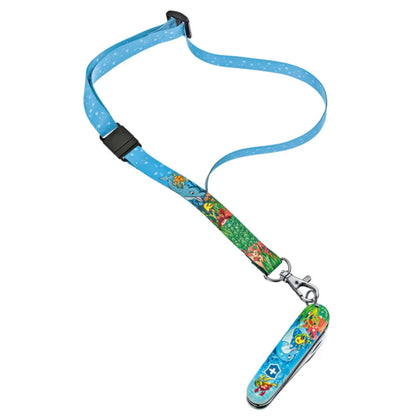 Set includes practical neck strap and adventure-filled colouring book