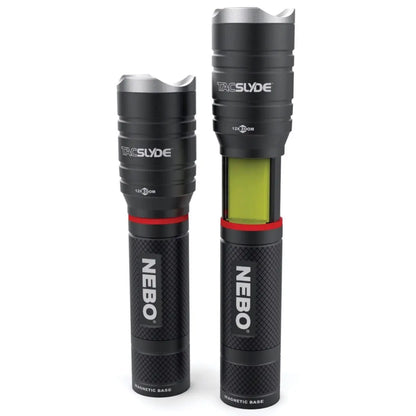 The Tac Slyde™ features a 300 lumen flashlight with 12x adjustable zoom and 5 light modes
