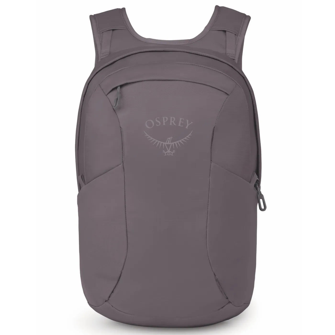 Gray osprey farview 55l women’s travel pack with detachable day pack and subtle embroidered logo in graphite purple