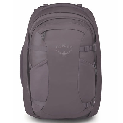 A sleek dark gray osprey farview 55l women’s travel pack with detachable day pack perfect for tourister urban track trips
