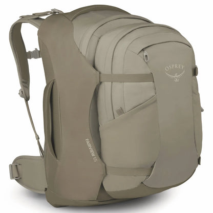 Osprey Farview 55L Women's Travel Pack with Detachable Fairview Day Pack - Sawdust Tan
