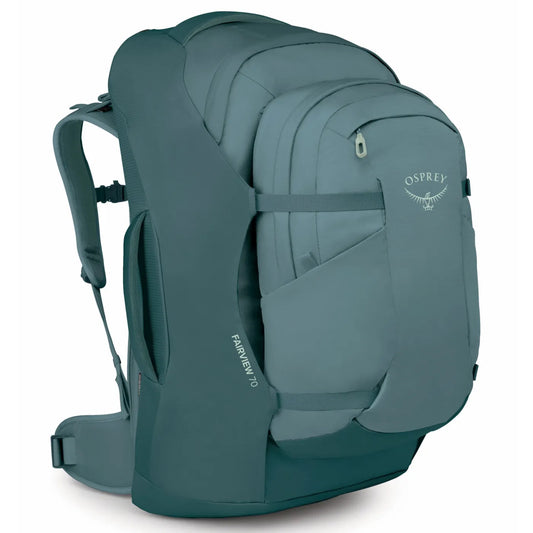 Osprey Farview 70L Women's Travel Pack with Detachable Fairview Day Pack - Cascade Blue/Torrent Blue