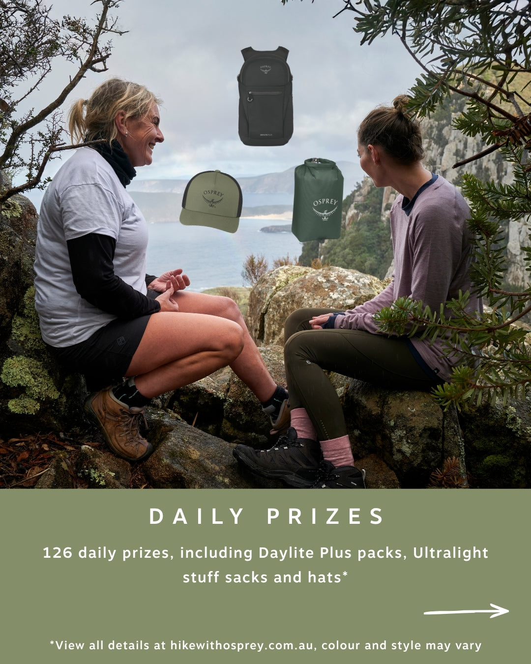 Daily prizes: Osprey Daylite Plus packs, Ultralight stuff sacks and hats