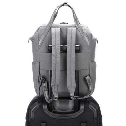 Luggage slip lets you attach the bag to wheeled luggage for easy transit