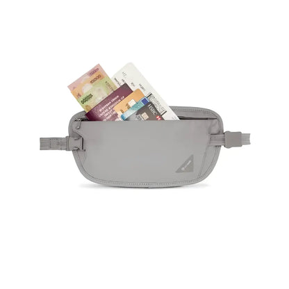 Zippered main compartment fits passport