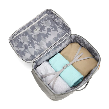 External compression straps secure and stabilize contents for ease of carrying