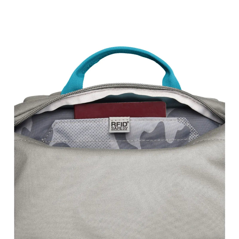 Hidden top compartment with RFID-blocking pocket