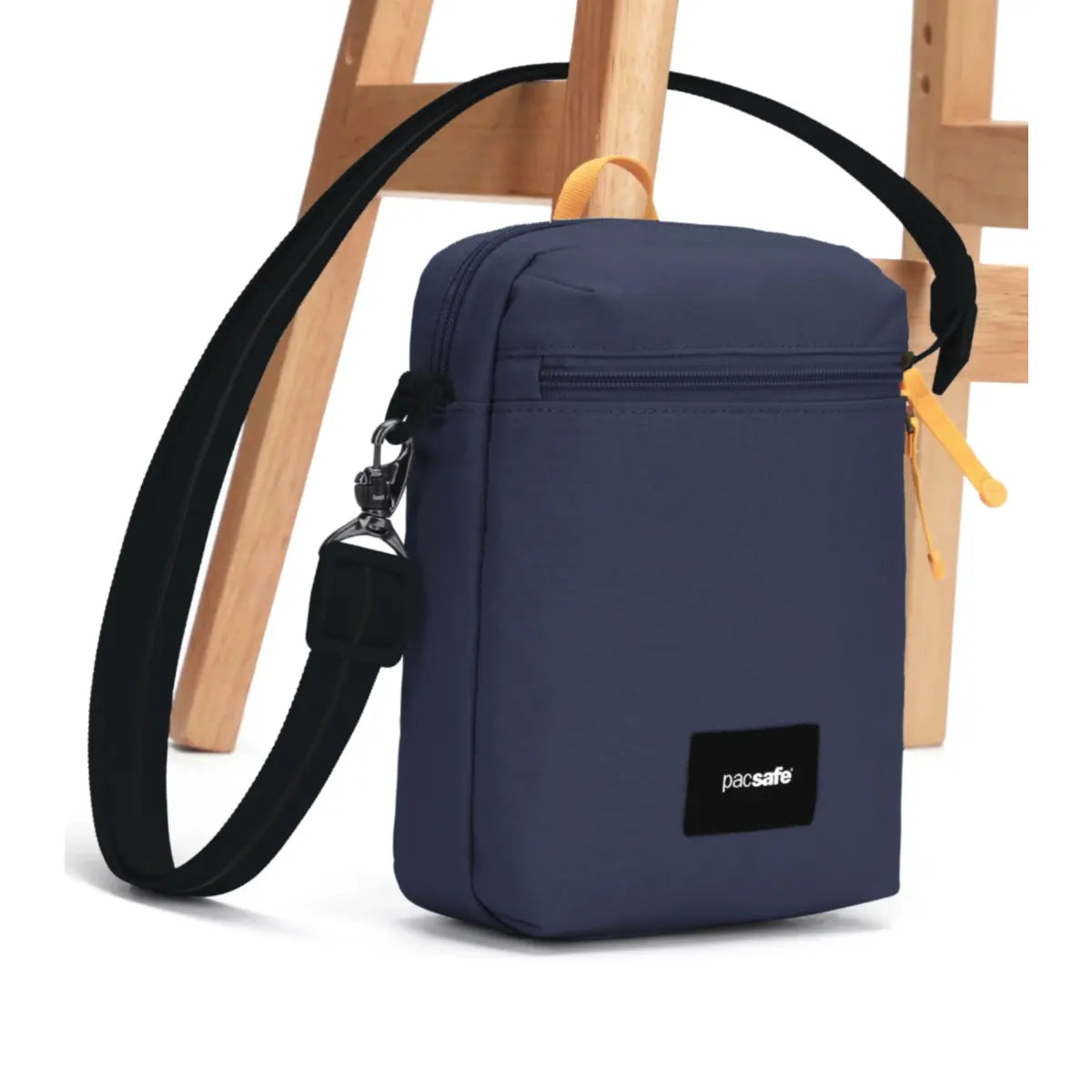 Cut-resistant anchor strap secures around a fixed object to protect your bag