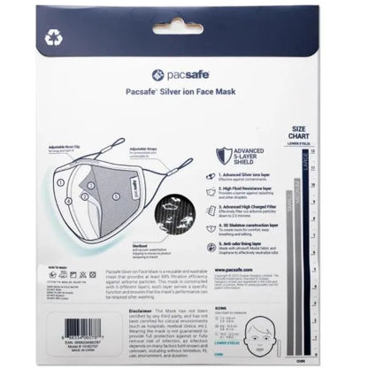 Pacsafe Protective and Reusable Silver Ion Face Mask (Large) - Silver Grey