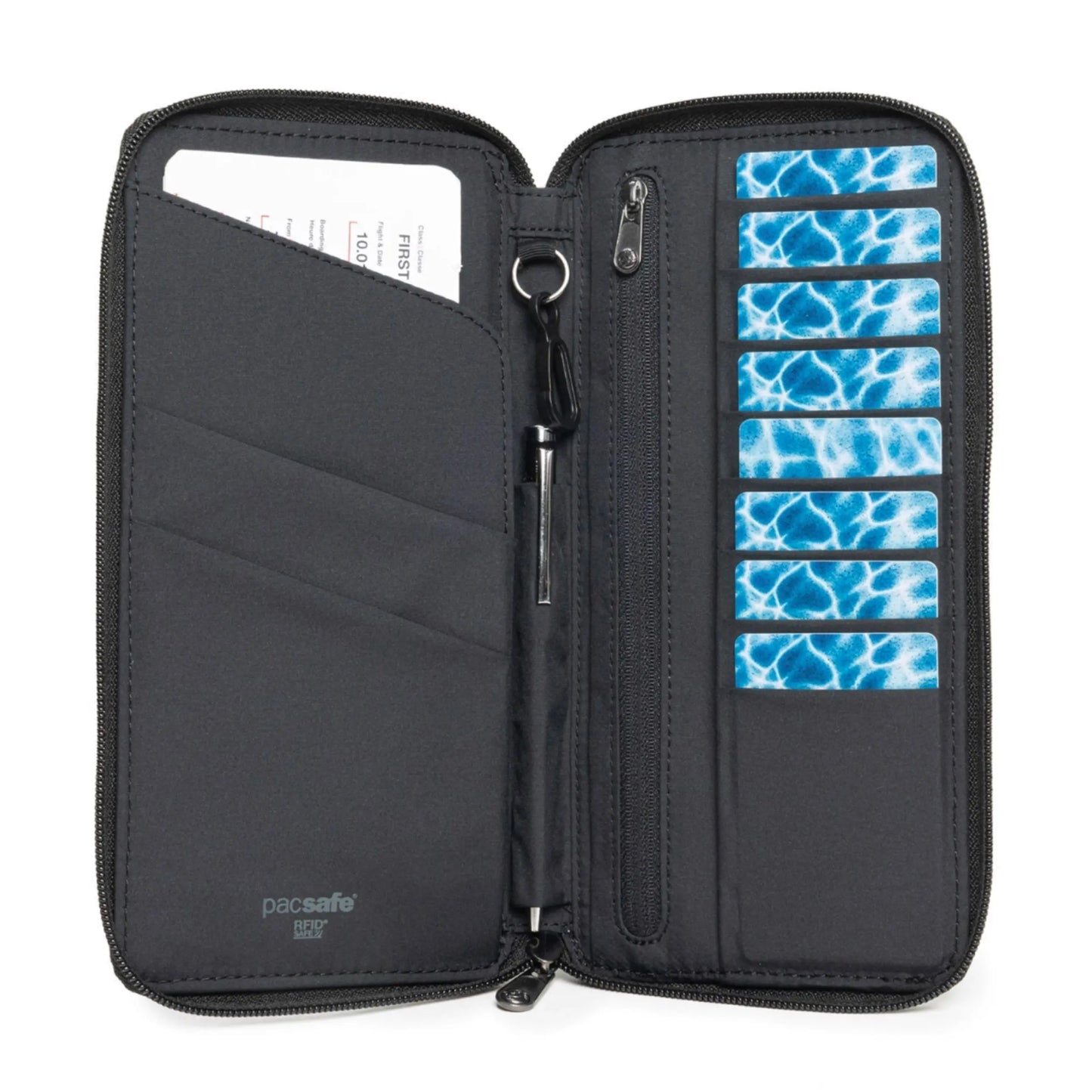 8 card slots and boarding pass pocket