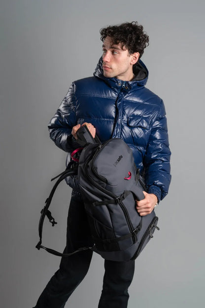 Venturesafe EXP35 35L Travel Backpack - Slate in use