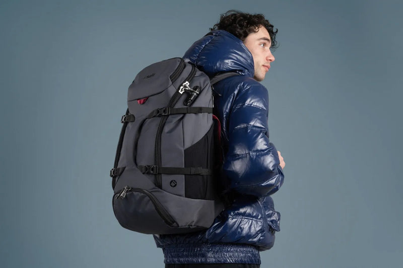 Venturesafe EXP35 35L Travel Backpack - Slate in use