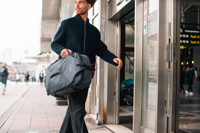 Venturesafe EXP45 45L Carry-on Travel Pack - Slate in use