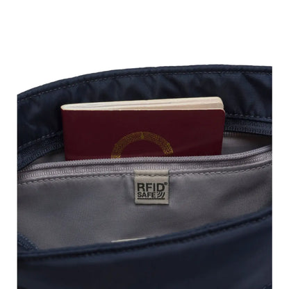 Large RFID-blocking pocket fits longer wallets, providing protection for your credit cards and passport against unwanted scans