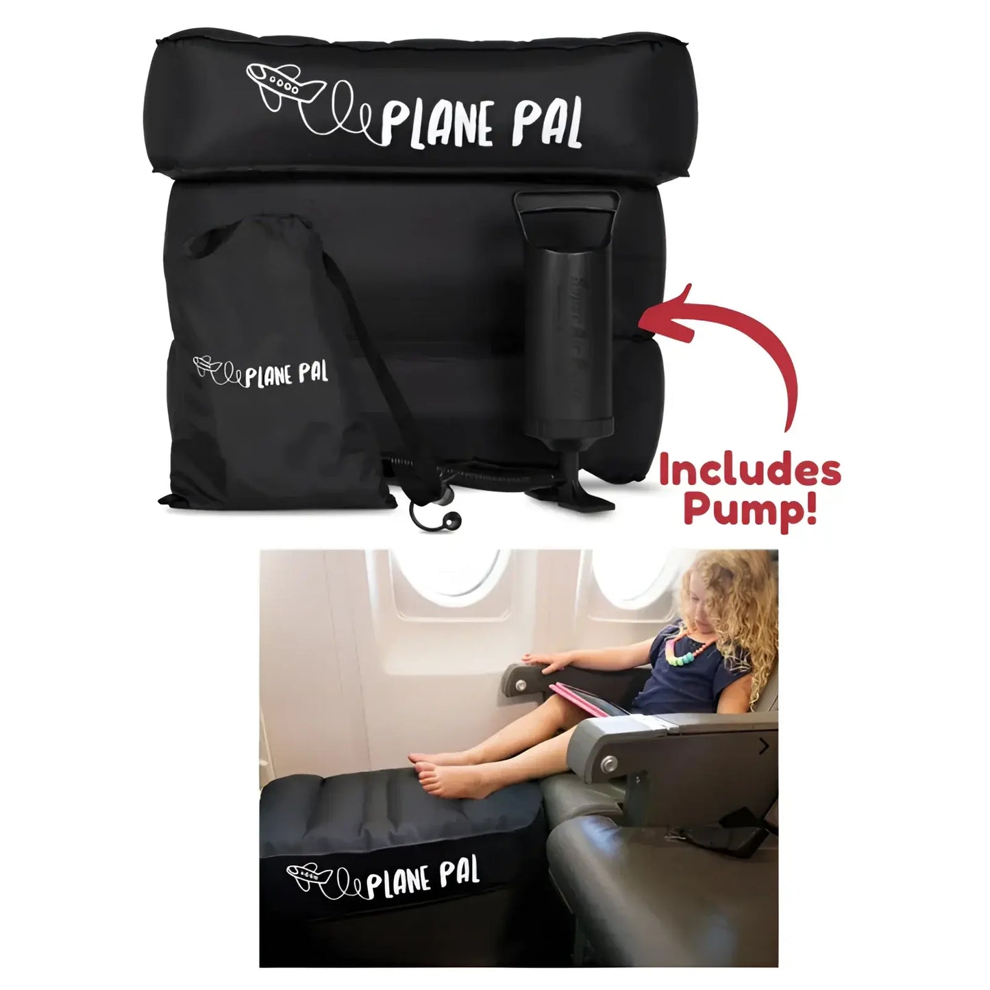 Plane Pal Travel Pillow and Air Pump Kit - Black