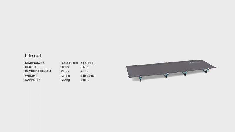 Helinox Lite Cot - Stretcher / Sleep System - Black / Blue demo video