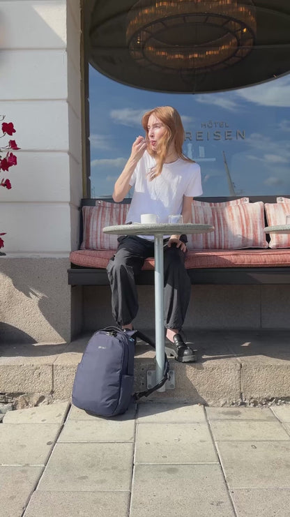Pacsafe V All-Around 16L Anti-Theft 13" Laptop Backpack product video (shown in Ocean)