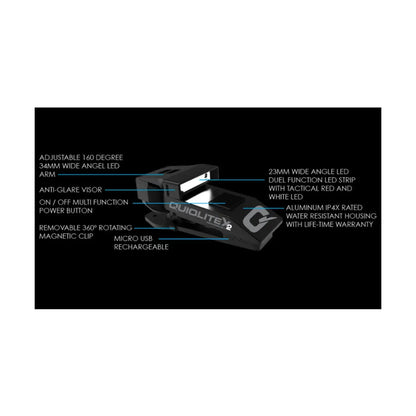 QuiqLiteX2 Tactical USB Rechargeable - Red / White LED Hands-Free Pocket Concealable Flashlight Torch