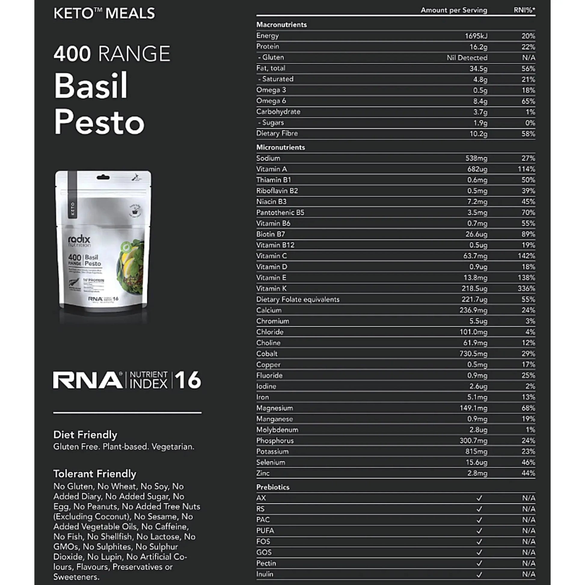 Radix Nutrition Keto Meal Basil Pesto (Plant Based) - 400 kcal