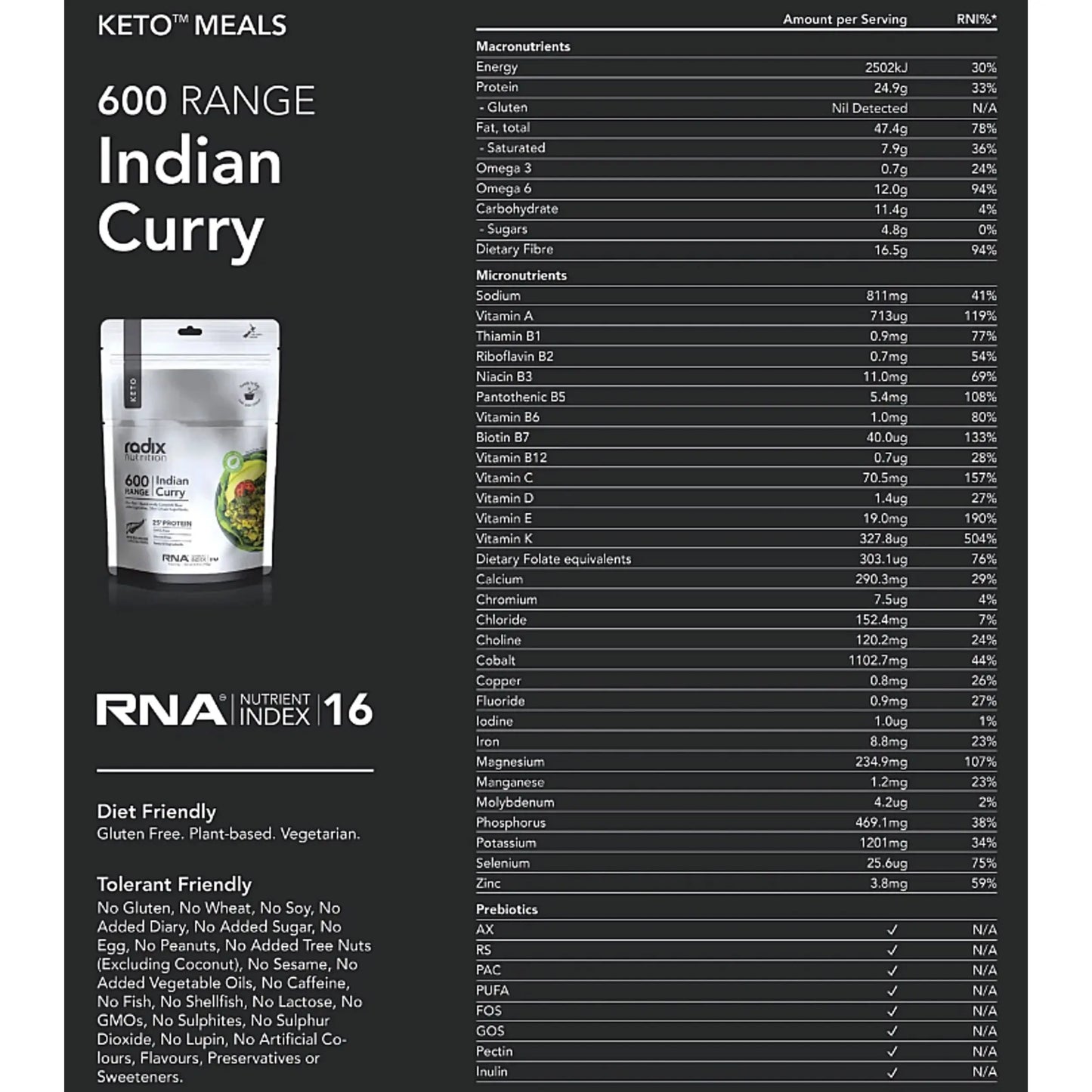 Radix Nutrition Keto Meal - Indian Curry (Plant Based) - 600 kcal