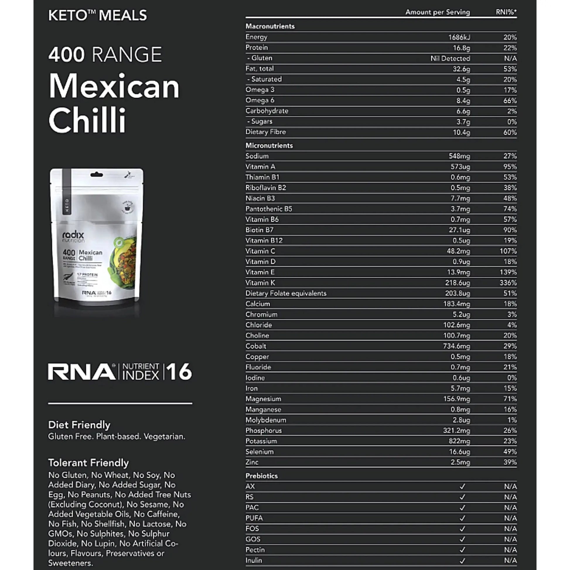 Radix Nutrition Keto Meal Mexican Chilli (Plant Based) - 400 kcal