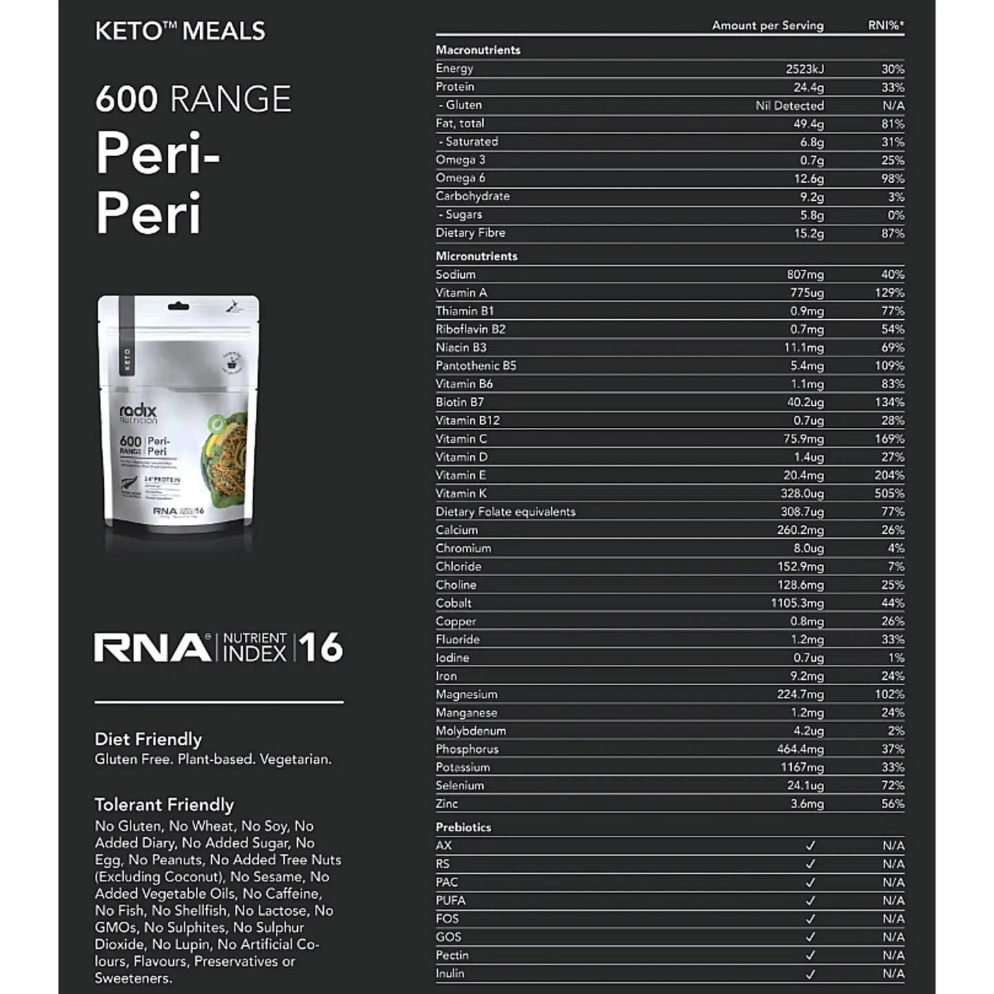 Radix Nutrition Keto Meal - Peri-Peri (Plant Based) - 600 kcal