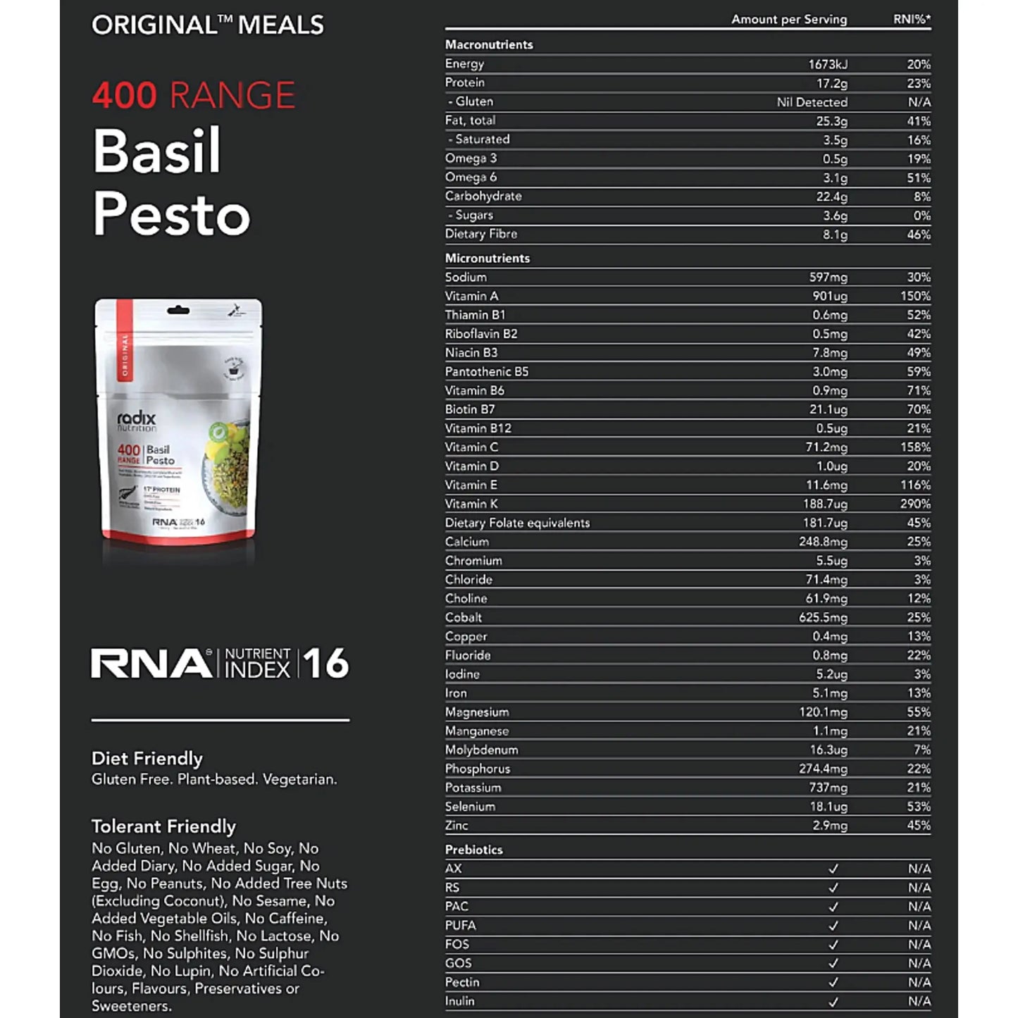 Radix Nutrition Original Meal Basil Pesto (Plant Based) - 400 kcal