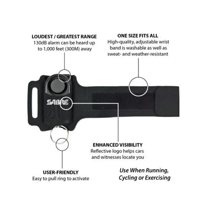 Sabre Runner Personal Alarm with Adjustable Wrist Strap - Black