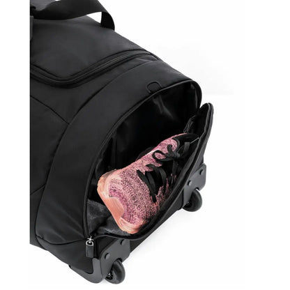 Shoe/laundry pocket on right side keeps items separate from other gear 