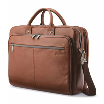 Samsonite Classic Leather Toploader 15.6" Laptop Bag - Cognac