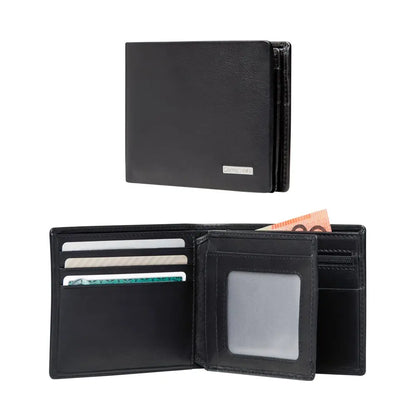 DLX Leather Wallet - ID and Coin Pocket with 7 RFID Credit Card Slots - Black