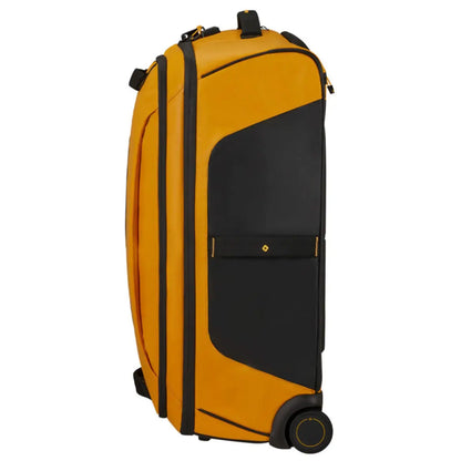 High quality smooth running wheels are inset into corner-mounted wheel housings