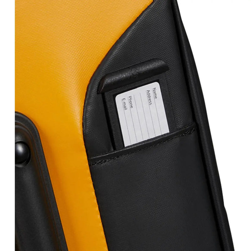 Integrated ID tag on rear of bag