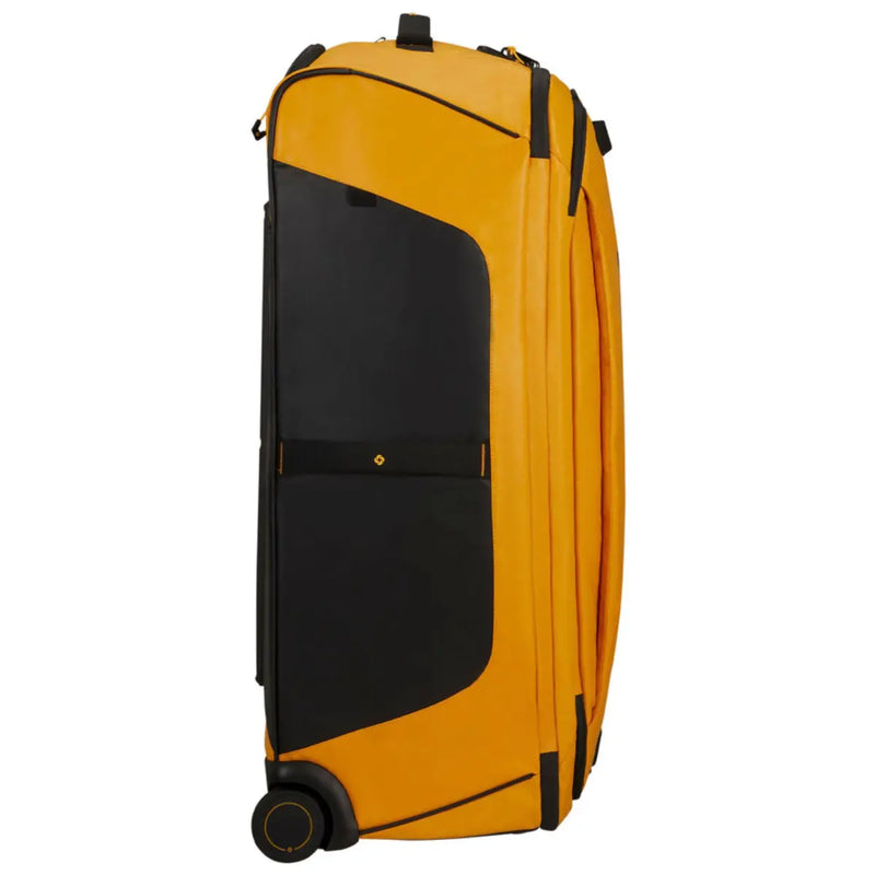 High quality smooth running wheels are inset into corner-mounted wheel housings