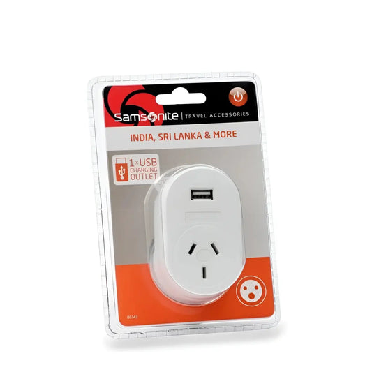 Samsonite Electrical Adaptor with USB - Australia to India - White - front