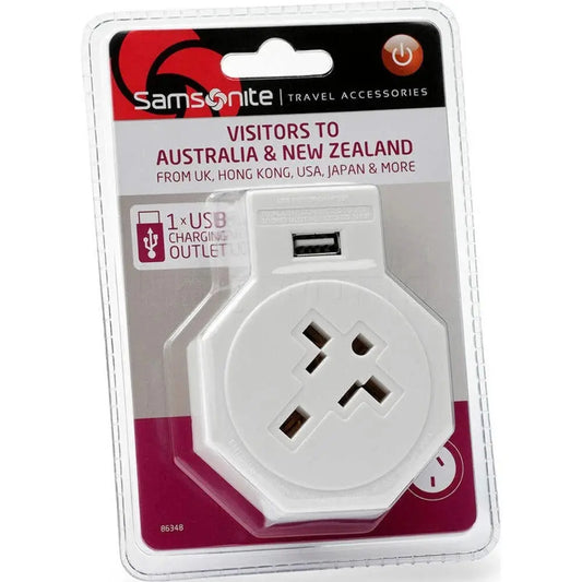 Samsonite Electrical Adaptor with USB - USA and UK to Australia - White - front