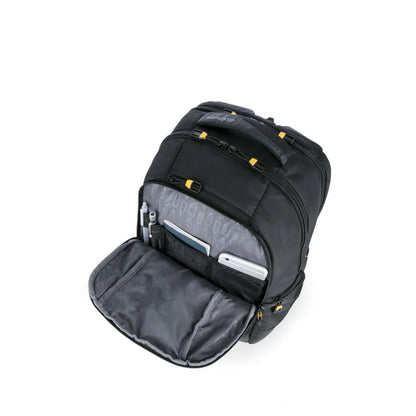 Organiser panel in front compartment with pen holders, slip pockets and space for documents