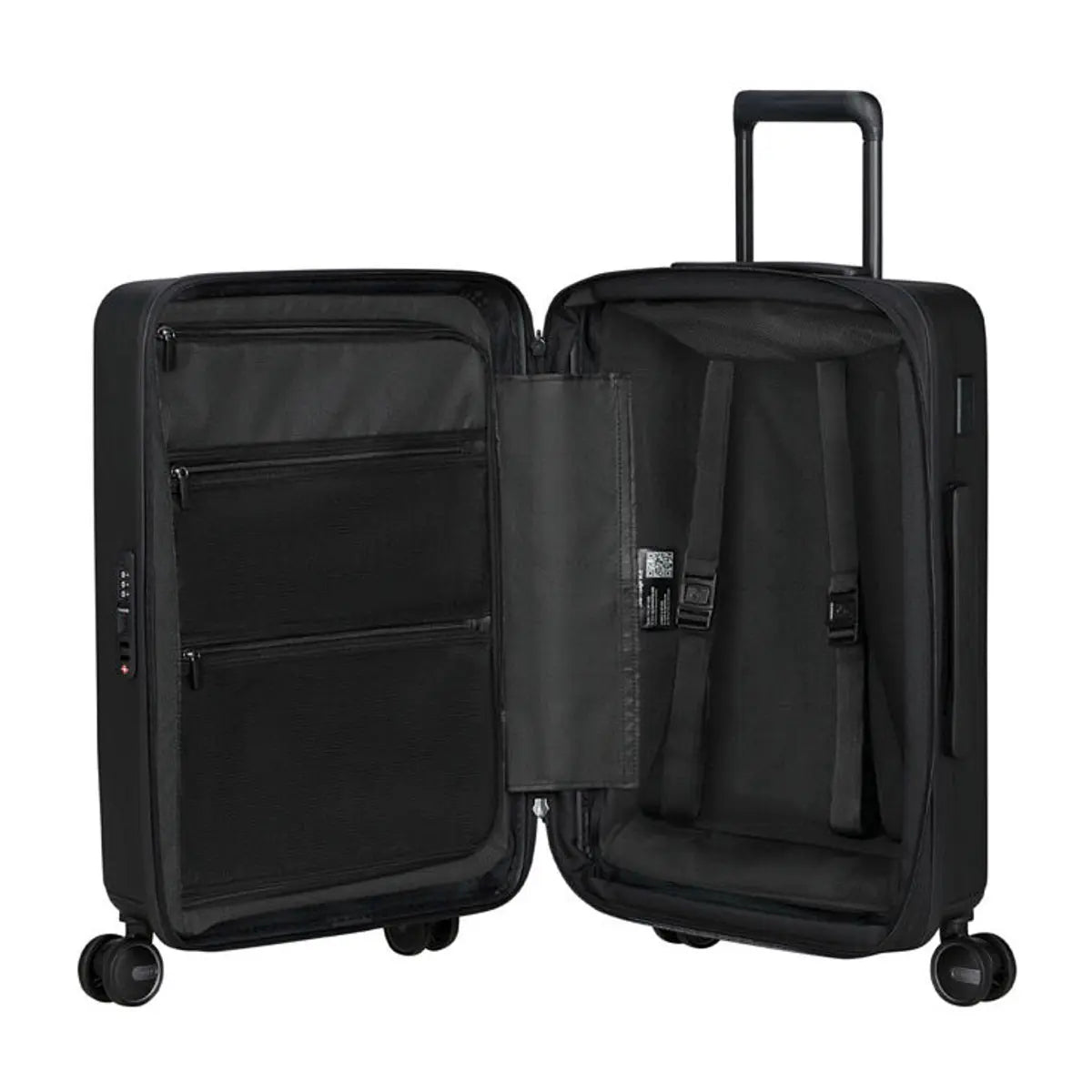 Packing straps for securing luggage and zipped divider with pockets