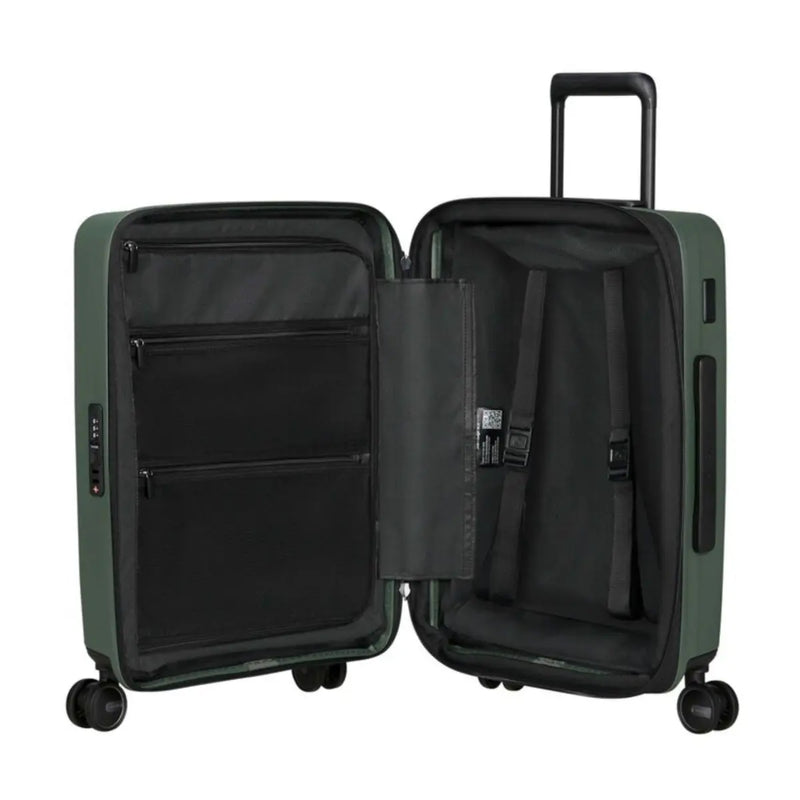 Packing straps for securing luggage and zipped divider with pockets