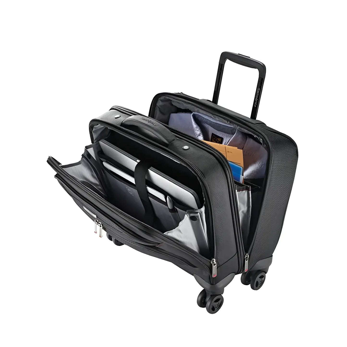 Main compartment features a padded laptop compartment that fits laptops with screens up to 15.6”