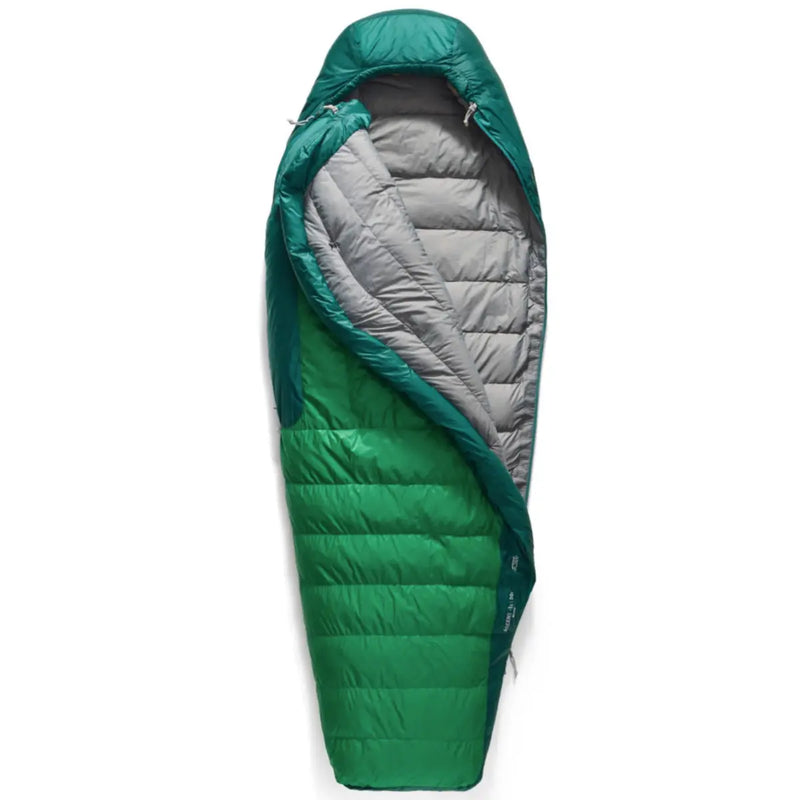 Box baffle construction throughout with vertical baffles in the torso to minimize down shift and maximize the retention of warmth