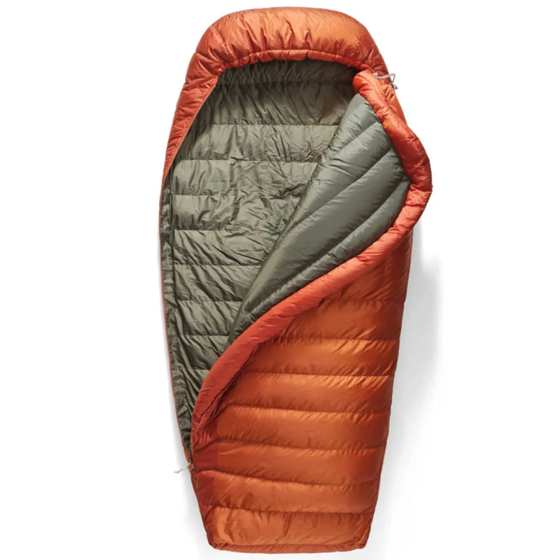 Box baffle construction throughout with vertical baffles in the torso to minimize down shift and maximize the retention of warmth