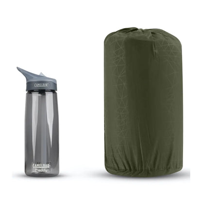 Packs down into it's own storage sack (Bottle for display purpose only)