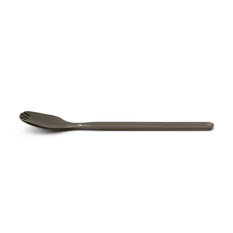 Light-but-strong long spoon and long spork made of hard-anodised aircraft-grade aluminium