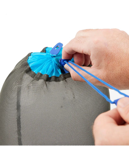 Unique tear-proof drawcord throat with two super-strong hypalon pull-tabs for easy operation